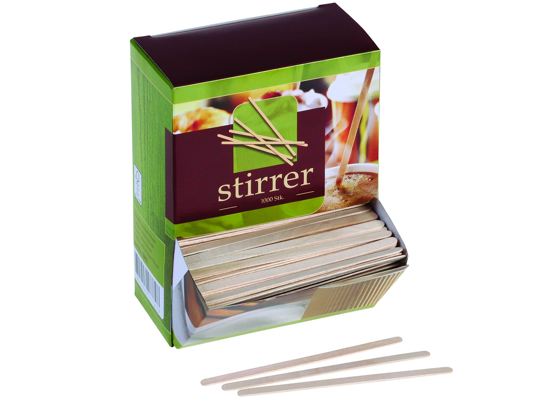 Rührstäbchen in Dispenserbox naturesse Holz, ungehülst, 11,4 cm