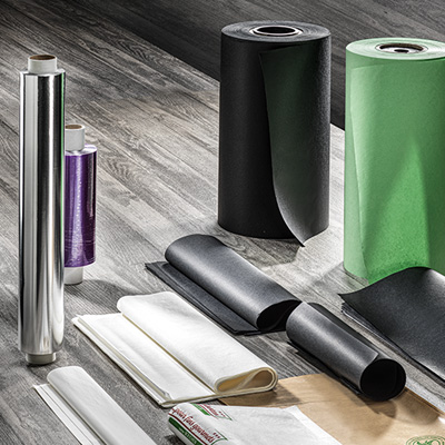 Aluminiumfolien, Frischhaltefolien, Wickelpapiere offen und auf Rollen von Pacovis