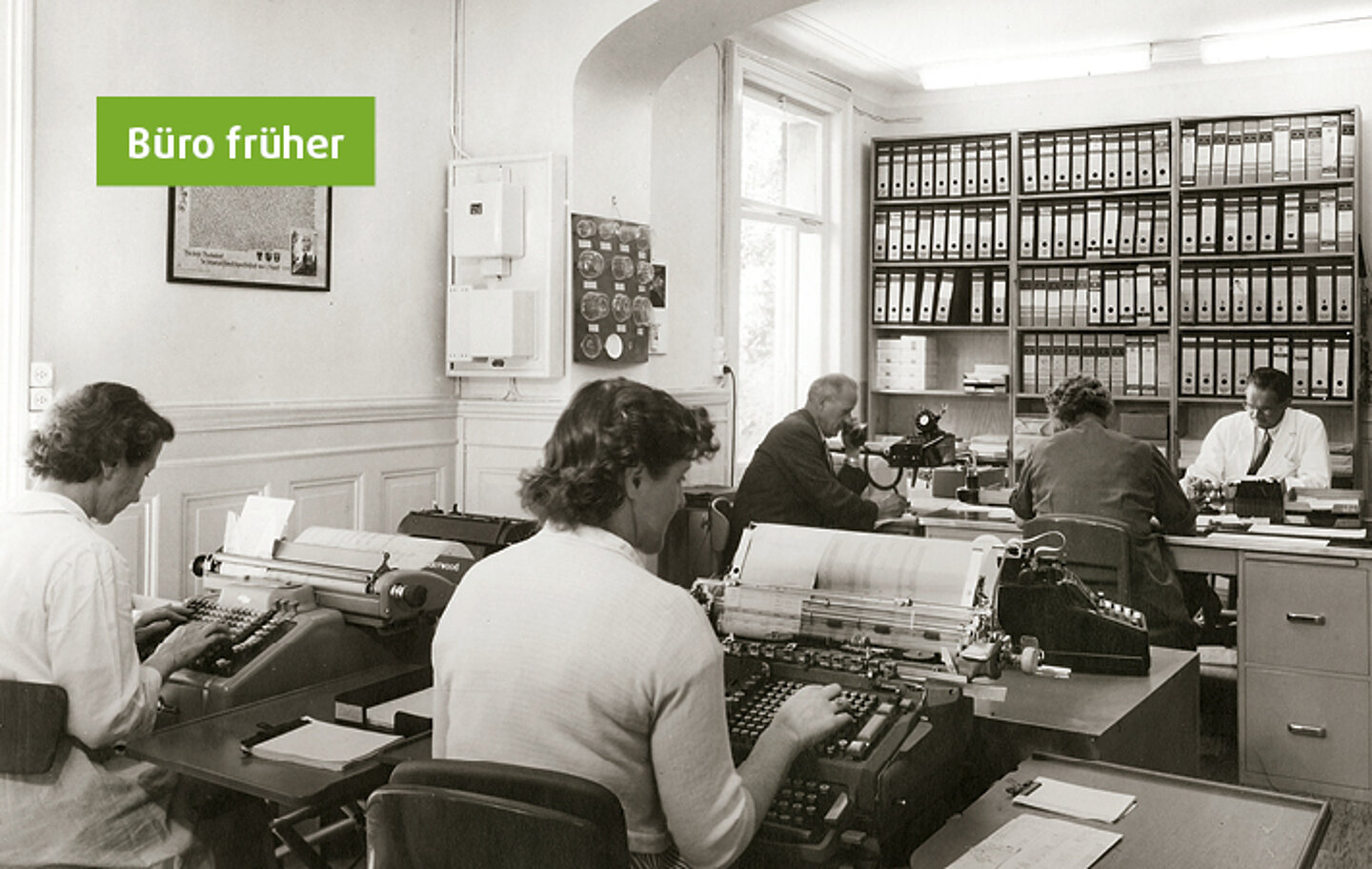 Historienbild des Pacovis-Büro Zürich mit Text Büro früher 