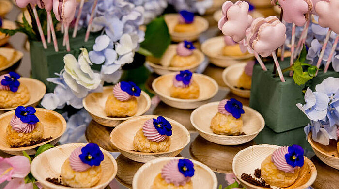 Catering-Buffet mit Desserts in naturesse-Schalen von Pacovis