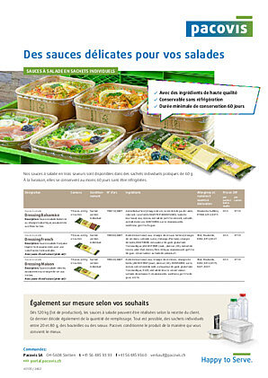 Sauces à salades en sachets individuels